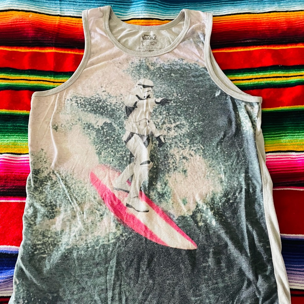 Stormtrooper surfing tank top.